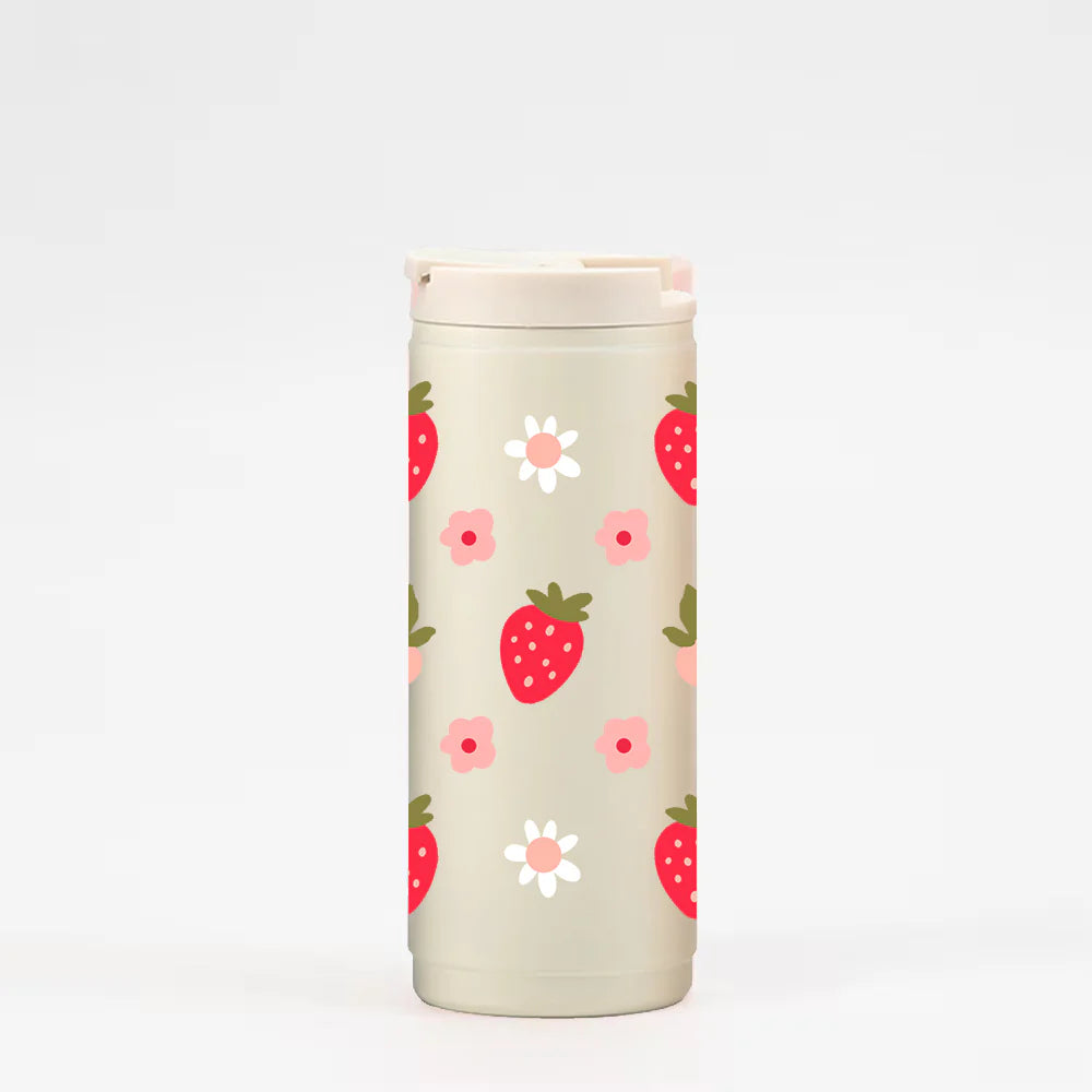 Gobelet isotherme 16oz - Crème Fraises & fleurs