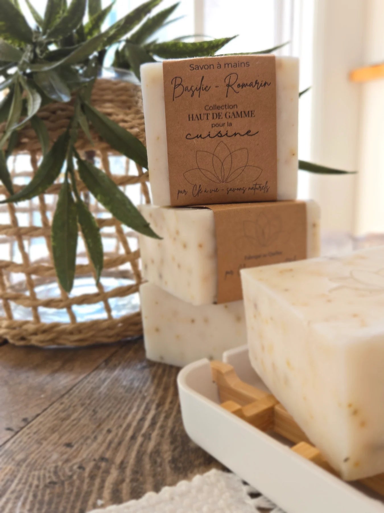 Savon à mains, Basilic - Romarin, collection haut de gamme pour la cuisine 180g.