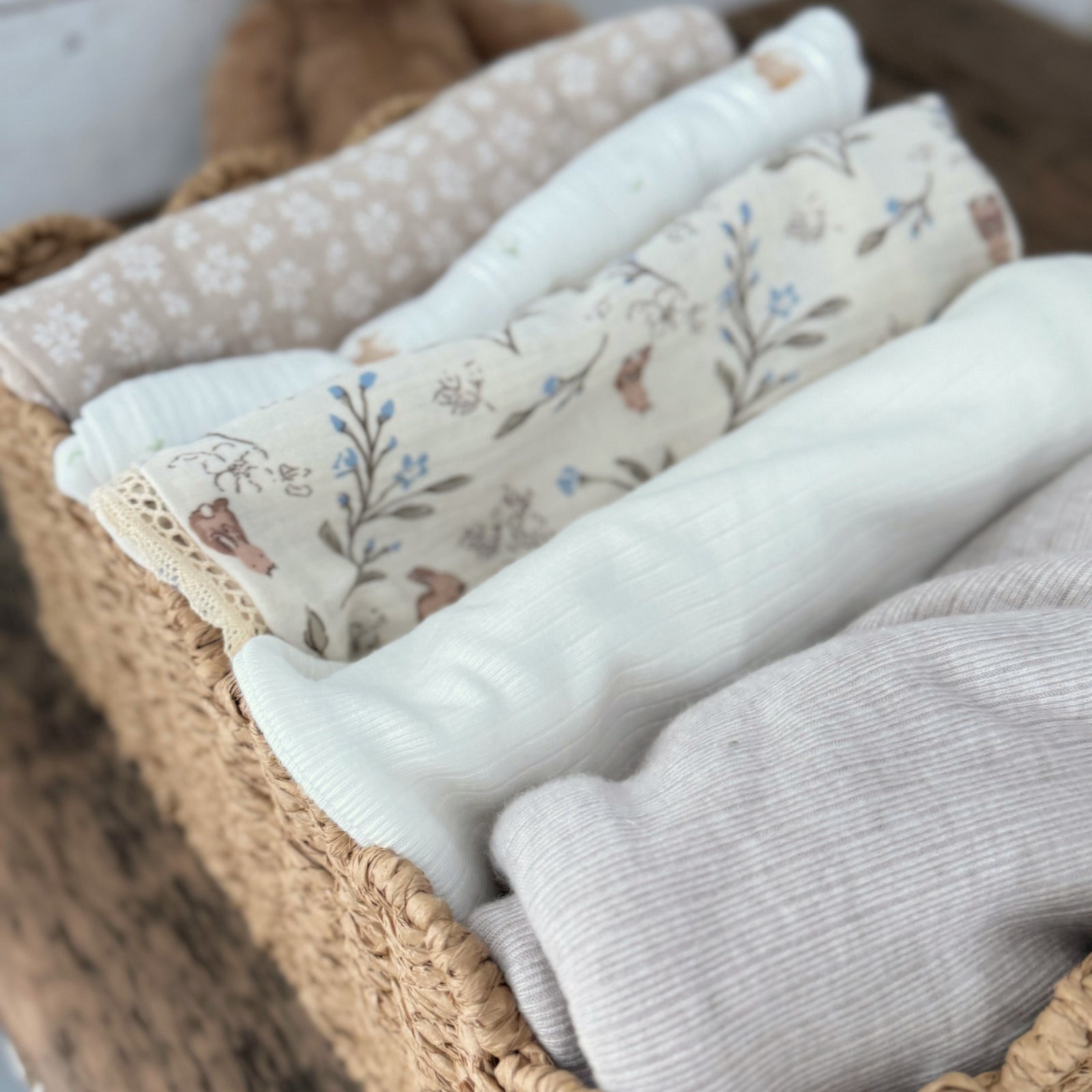 Couverture mousseline de coton - Fleurs taupe