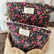 Sac à cosmétique format petit en corduroy fleuri