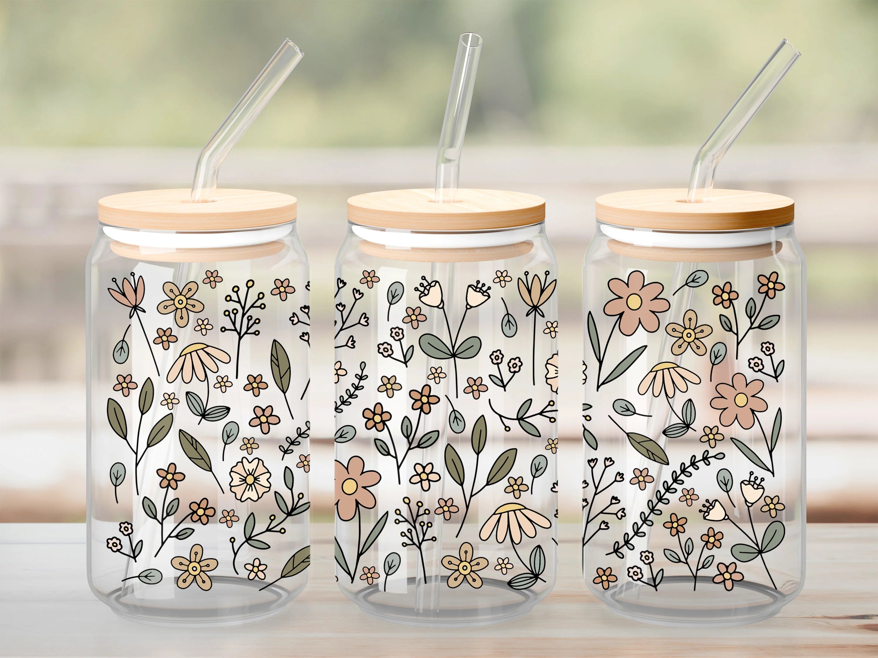 Verre à paille – Champs de fleurs tons terre