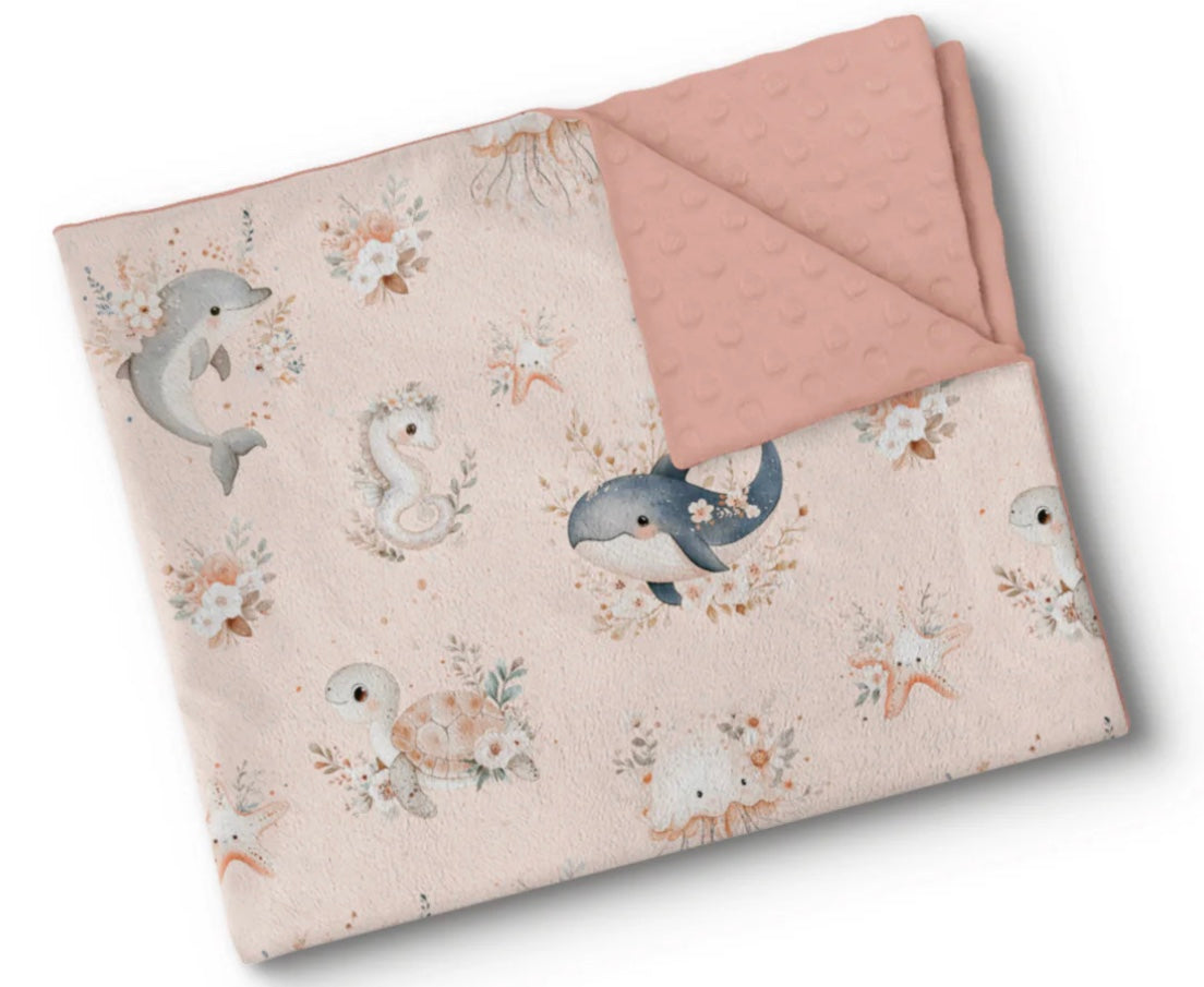 Couverture en minky - Amis de l'océan floral quartz