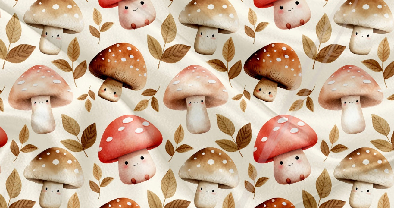 Couverture mousseline de bambou - Champignon feuillage kawaii