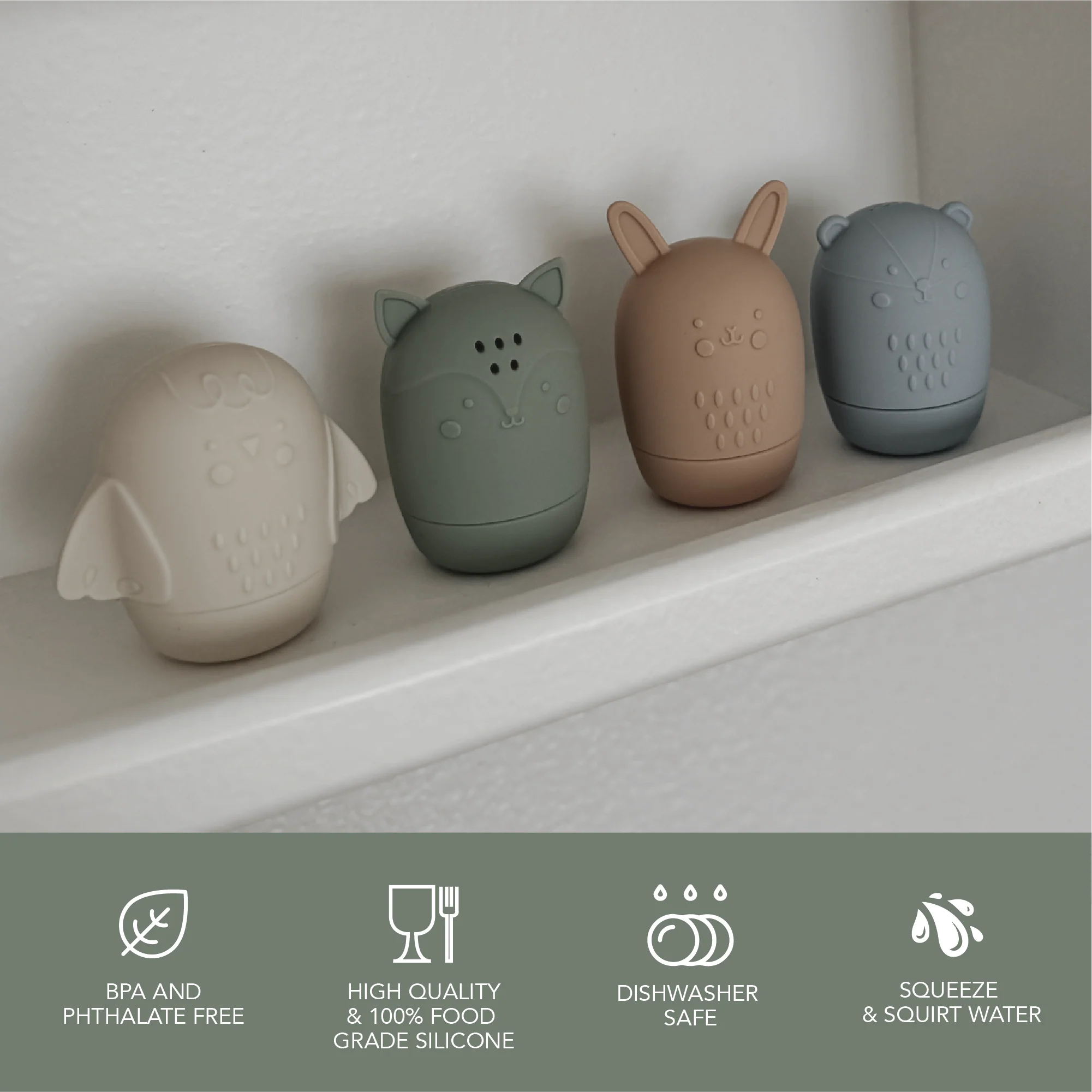 Jouets de bain silicone - Collection Woodland