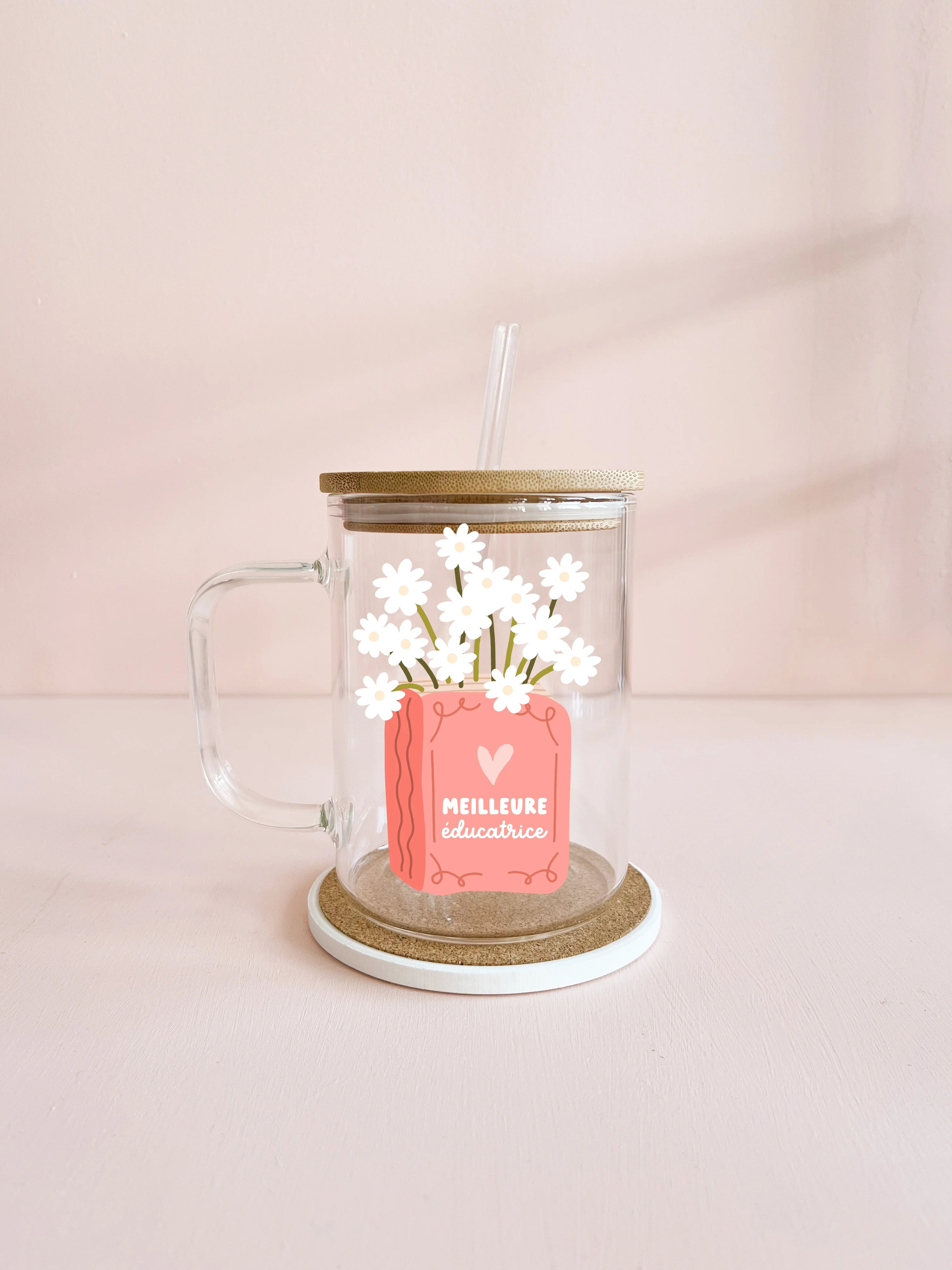 Tasse Boho – Livre en fleurs - Éducatrice | 17 oz avec paille