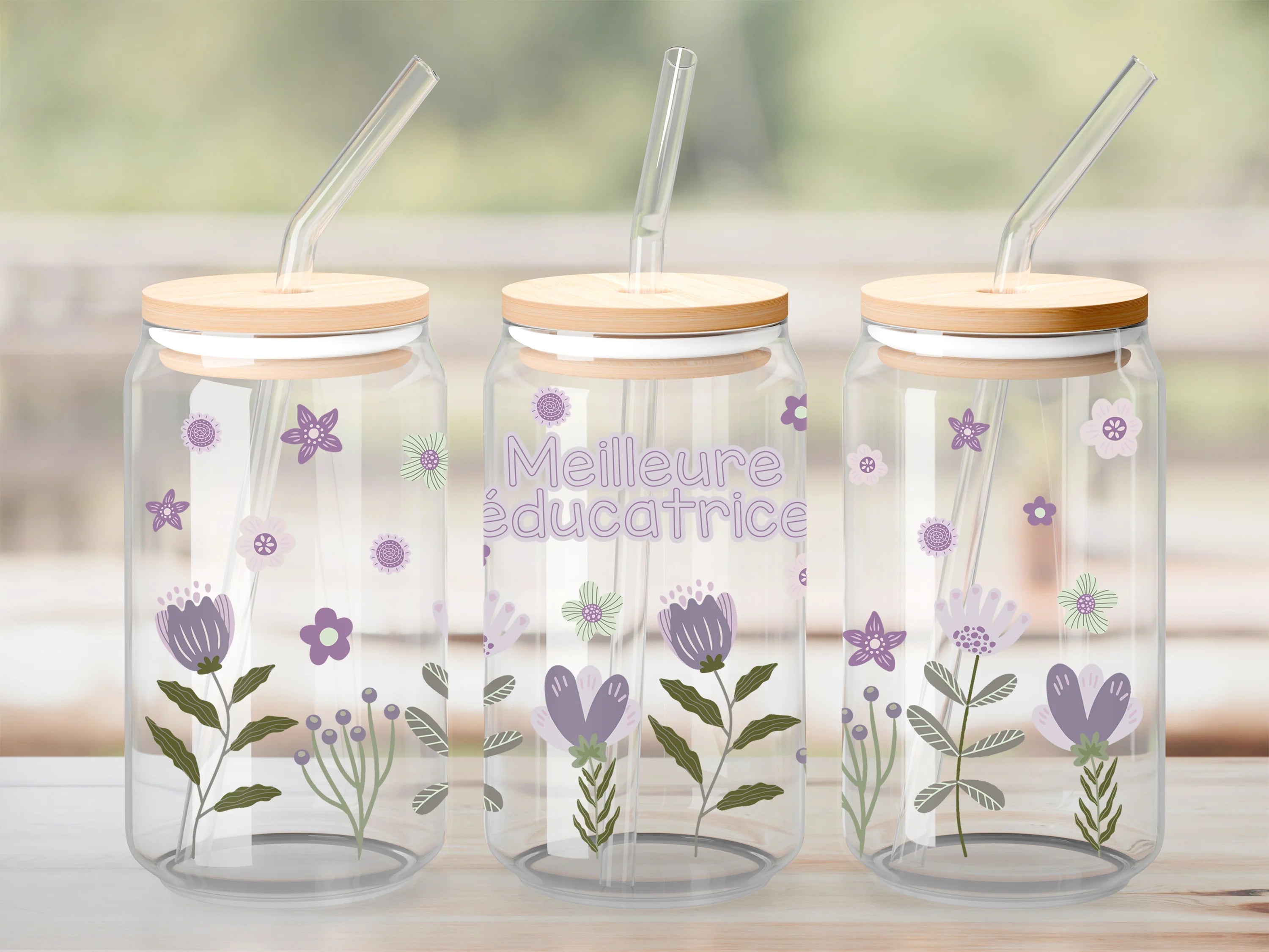 Verre à paille – Meilleure Éducatrice Floral Lilas