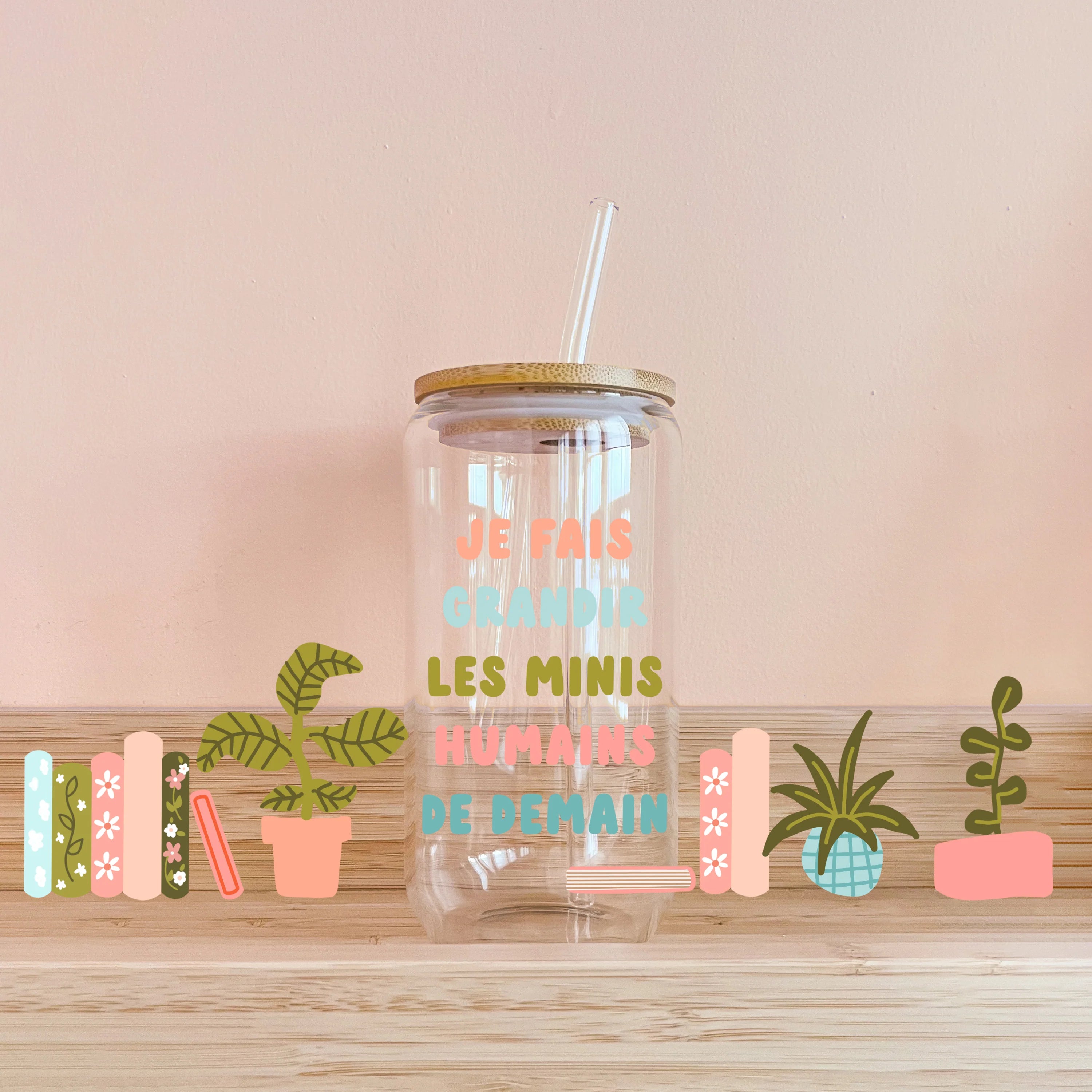 Verre – Je fais grandir | 16 oz avec paille en verre