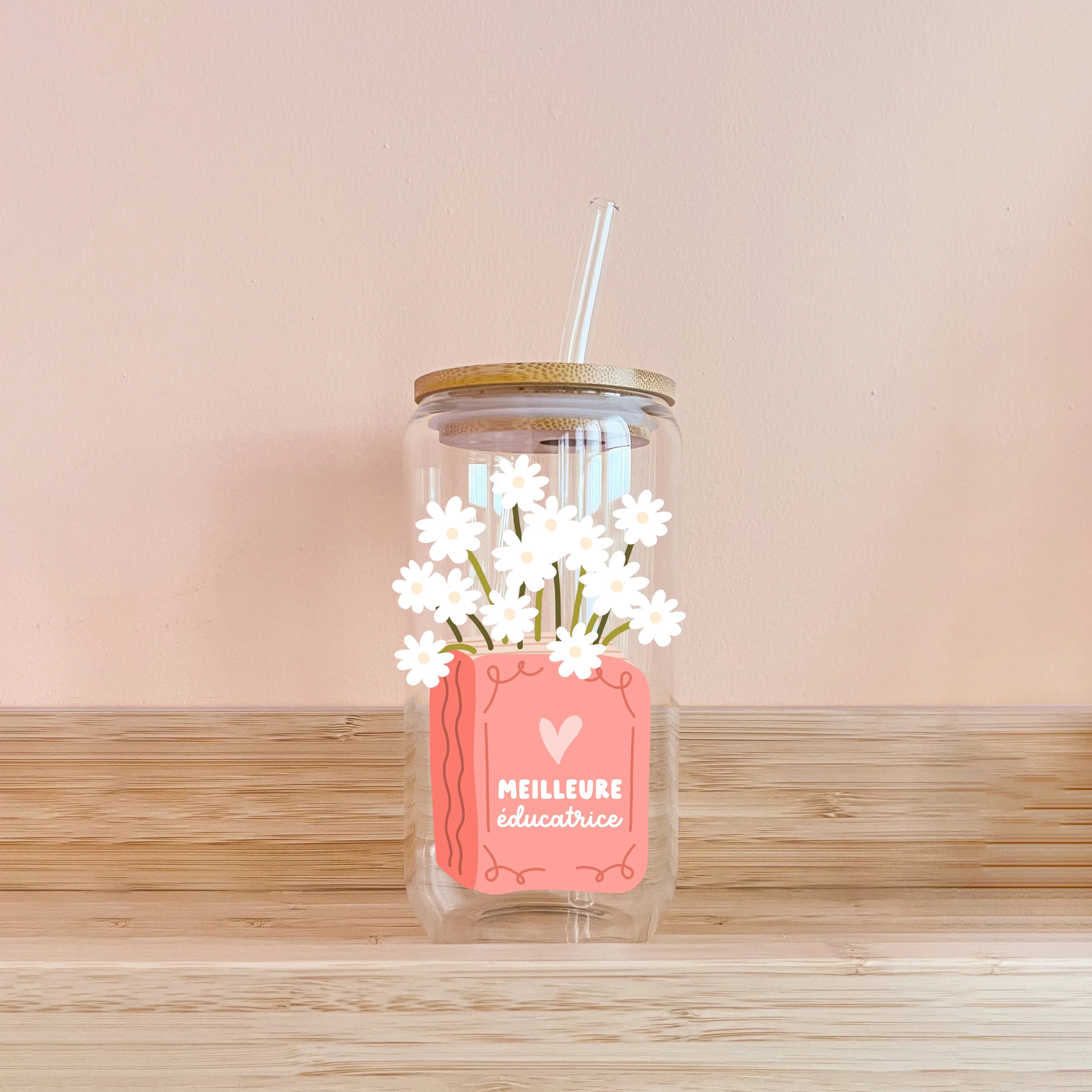 Verre – Meilleure Éducatrice Livre en Fleurs | 16 oz
