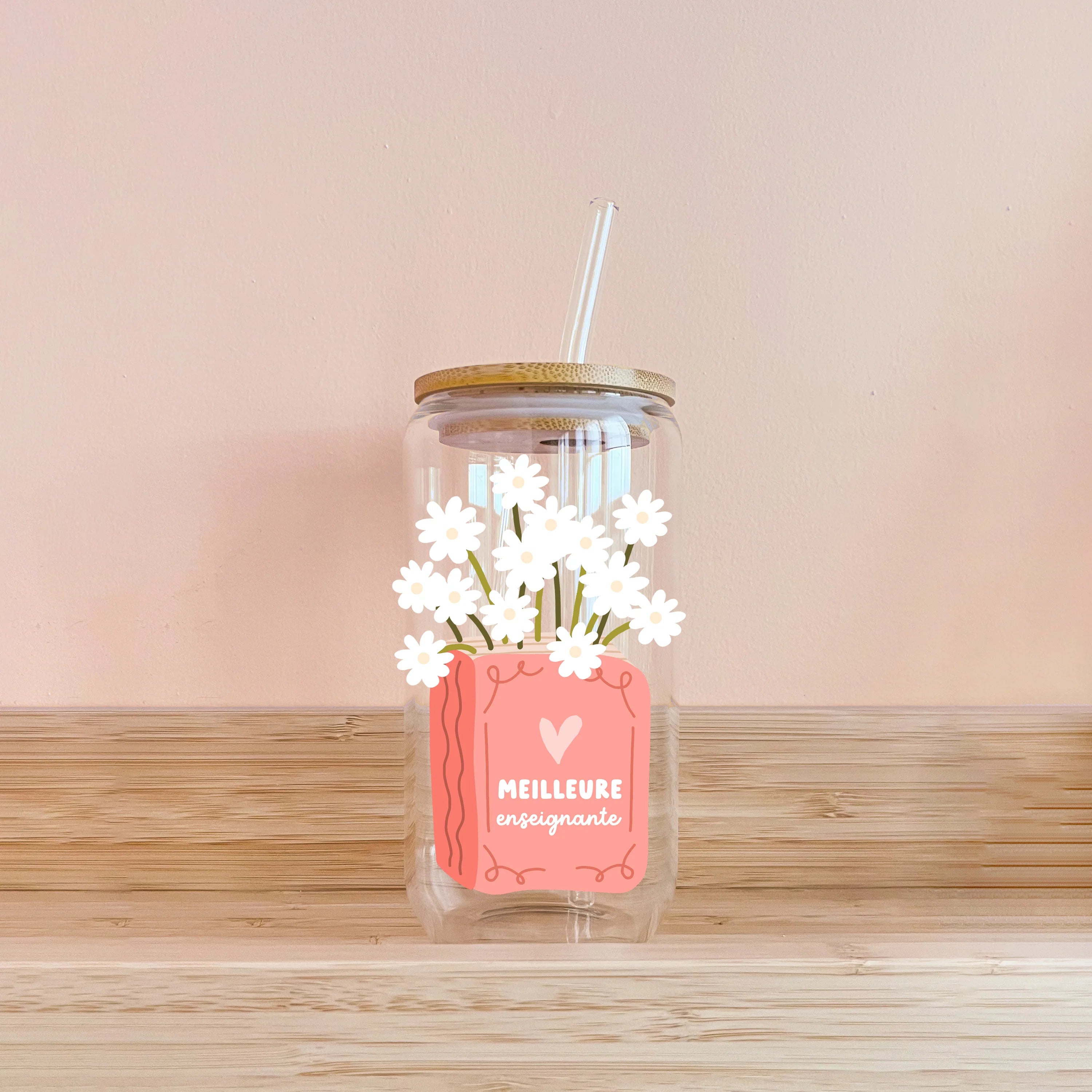 Verre – Meilleure Enseignante Livre en Fleurs | 16 oz