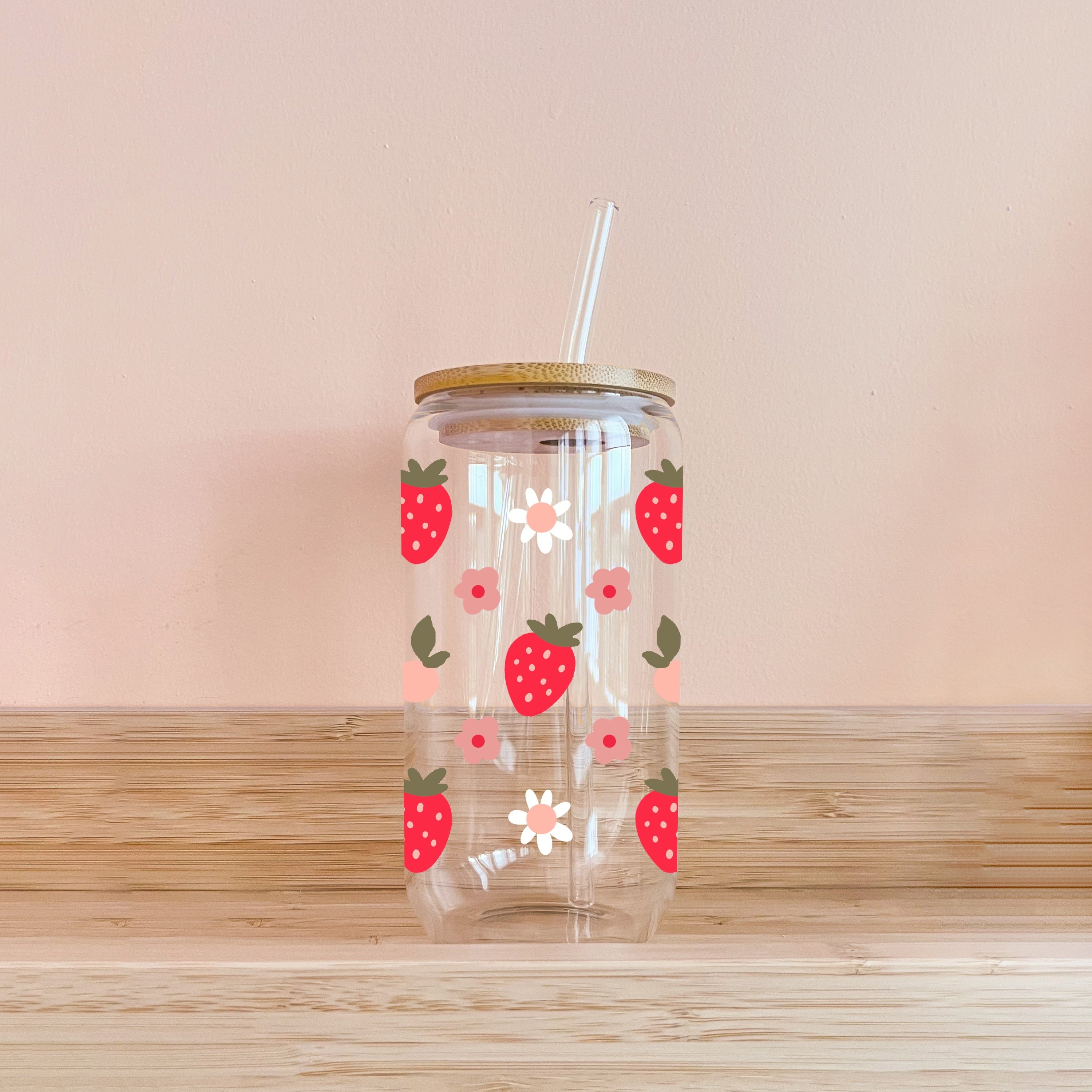 Verre Boho - Fraises et fleurs