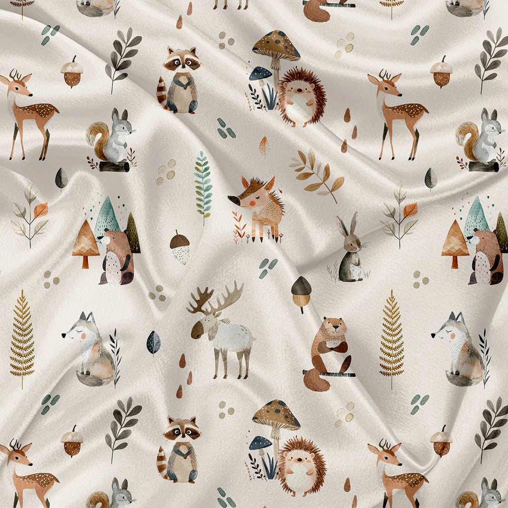Couverture en minky - Amis des bois beige