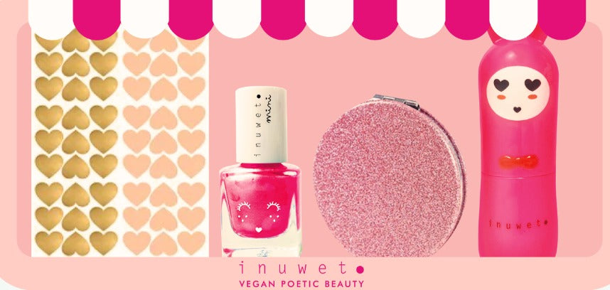 Mini coffret rose brillant -  Baume à lèvres cerise - vernis fraise - Miroir de poche