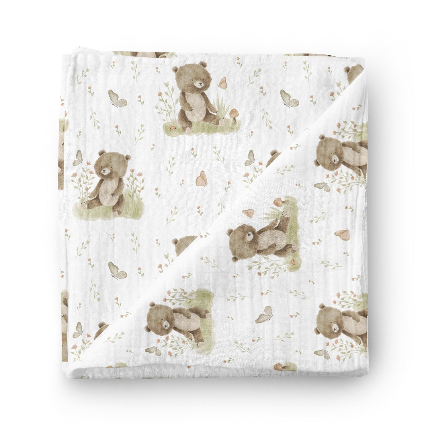 Couverture mousseline de bambou - Oursons papillons