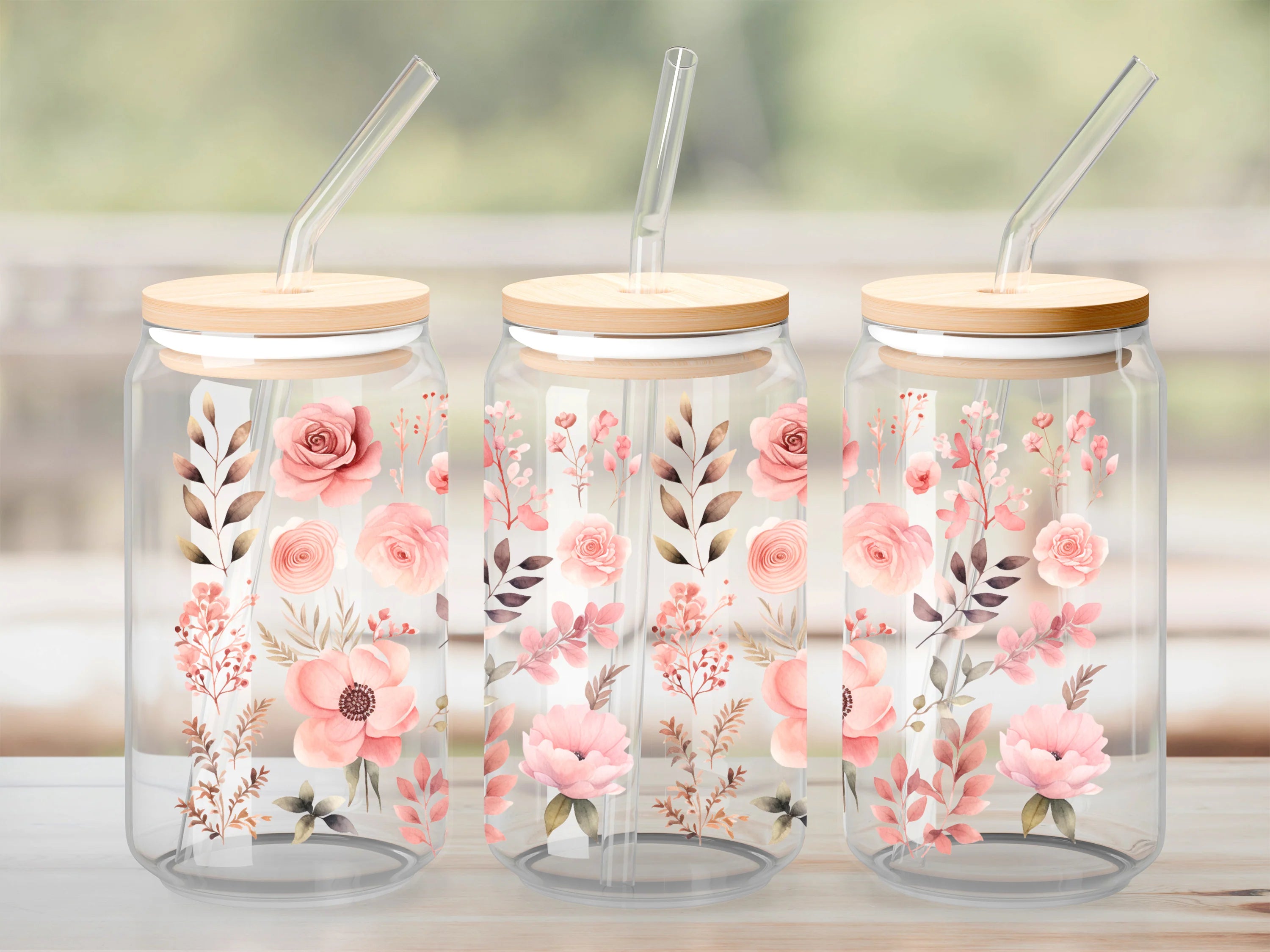 Verre - Floral aquarelle rose