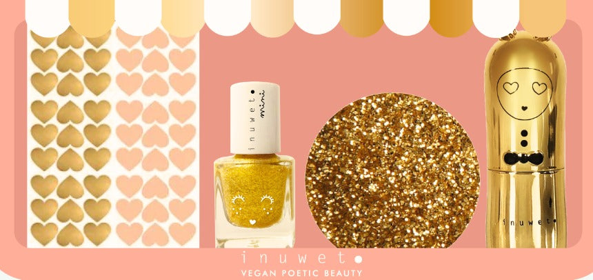 Mini coffret doré brillant - Baume à lèvres cheesecake + vernis papaye + Miroir de poche