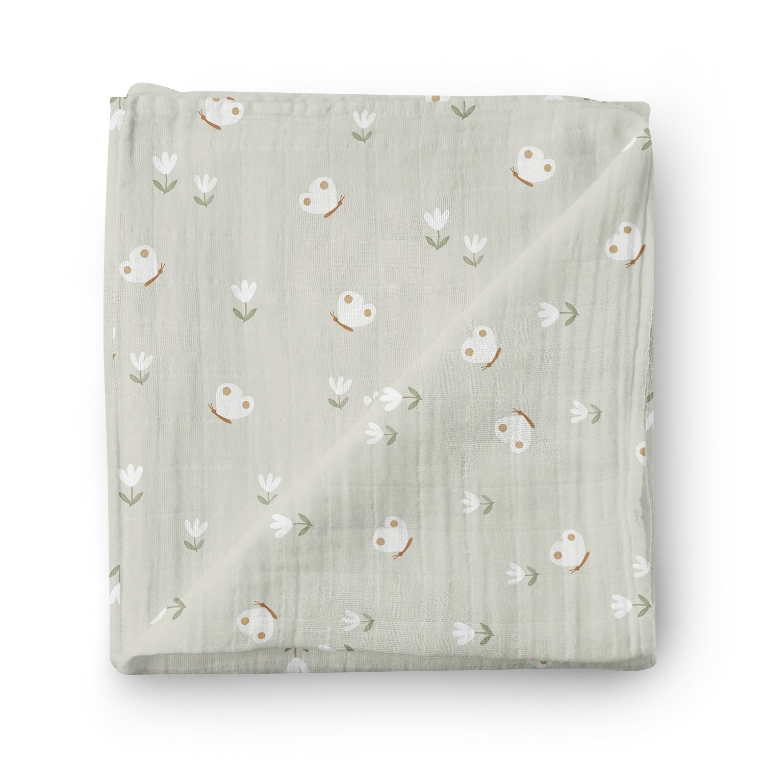 Couverture mousseline de bambou - Sauge papillons