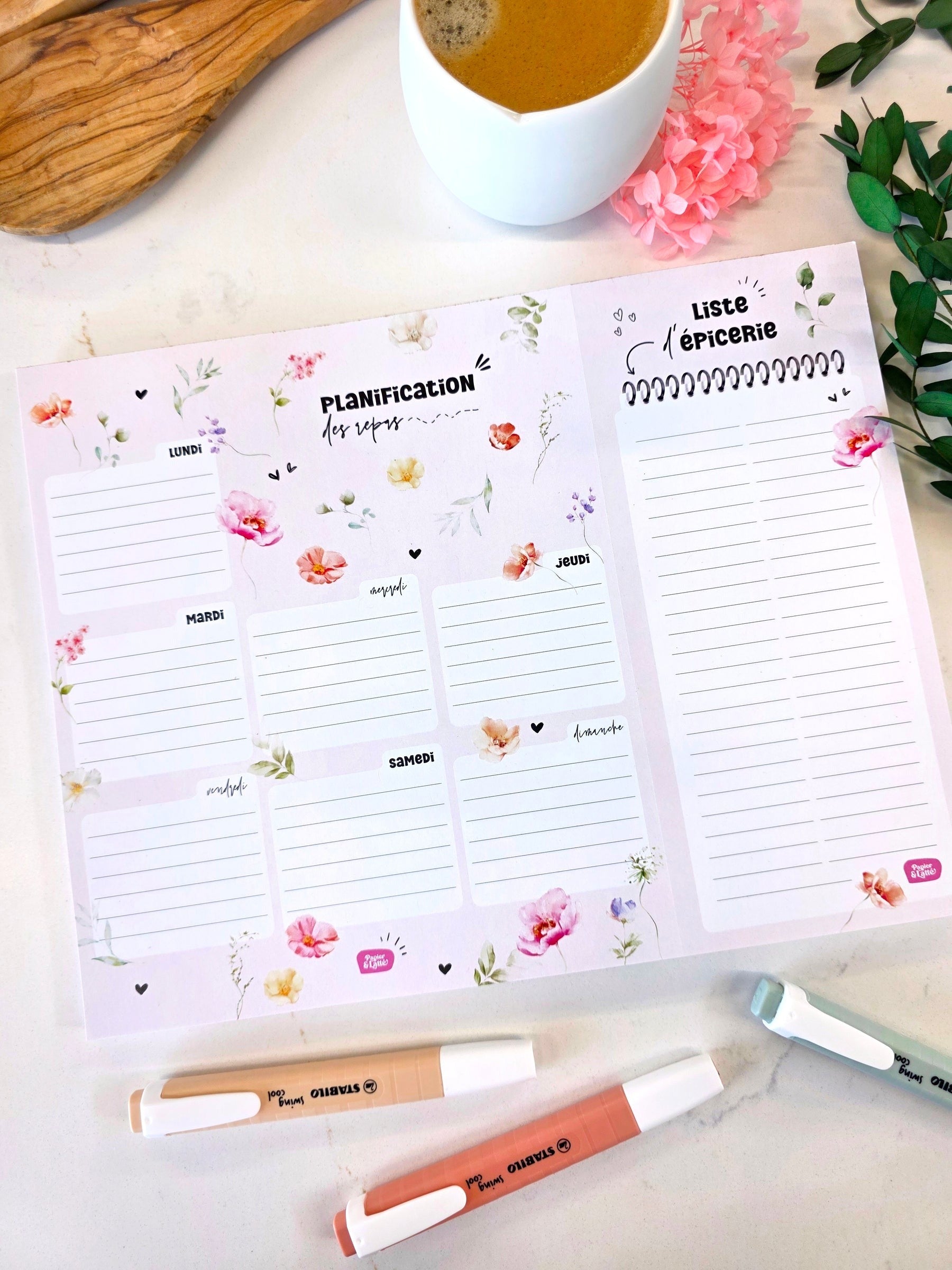 Planificateur de repas - Menu fleuri